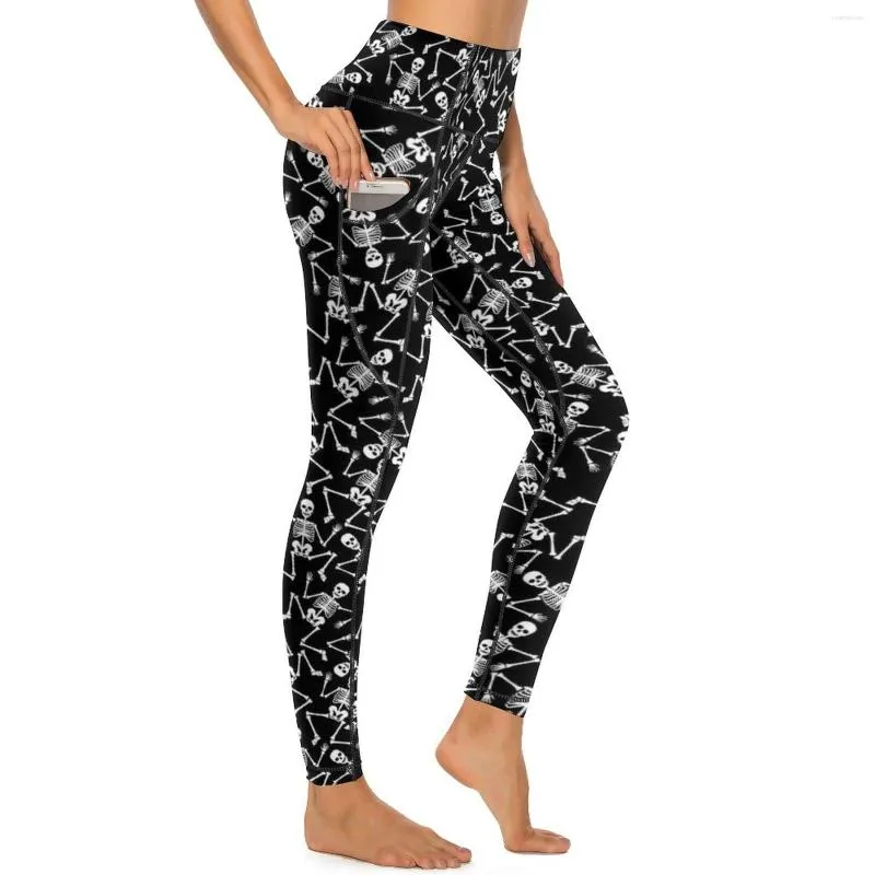 Women's Leggings Skeleton Print Halloween Workout Gym Yoga Pants High Waist Funny Leggins Elastic Graphic Sports Tights Gift