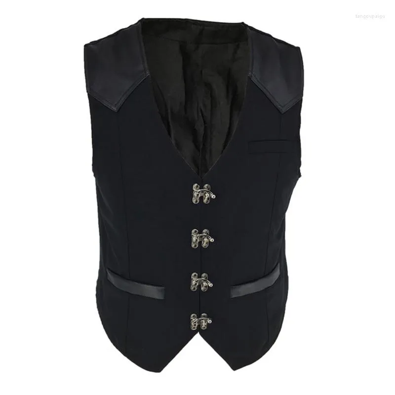 Gilets pour hommes Noir Col V Vintage Tops Plus Taille Gilet médiéval Victorien Goth Vêtements Steampunk Veste sans manches pour hommes Cosplay Party Wear