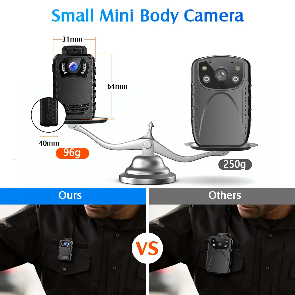 BOBLOV N9 Mini Body Camera Full HD 1296P – 64 GB Inclusa, Visione Notturna A Infrarossi, Batteria 2400 MAh Per 8-14 Ore Di Registrazione