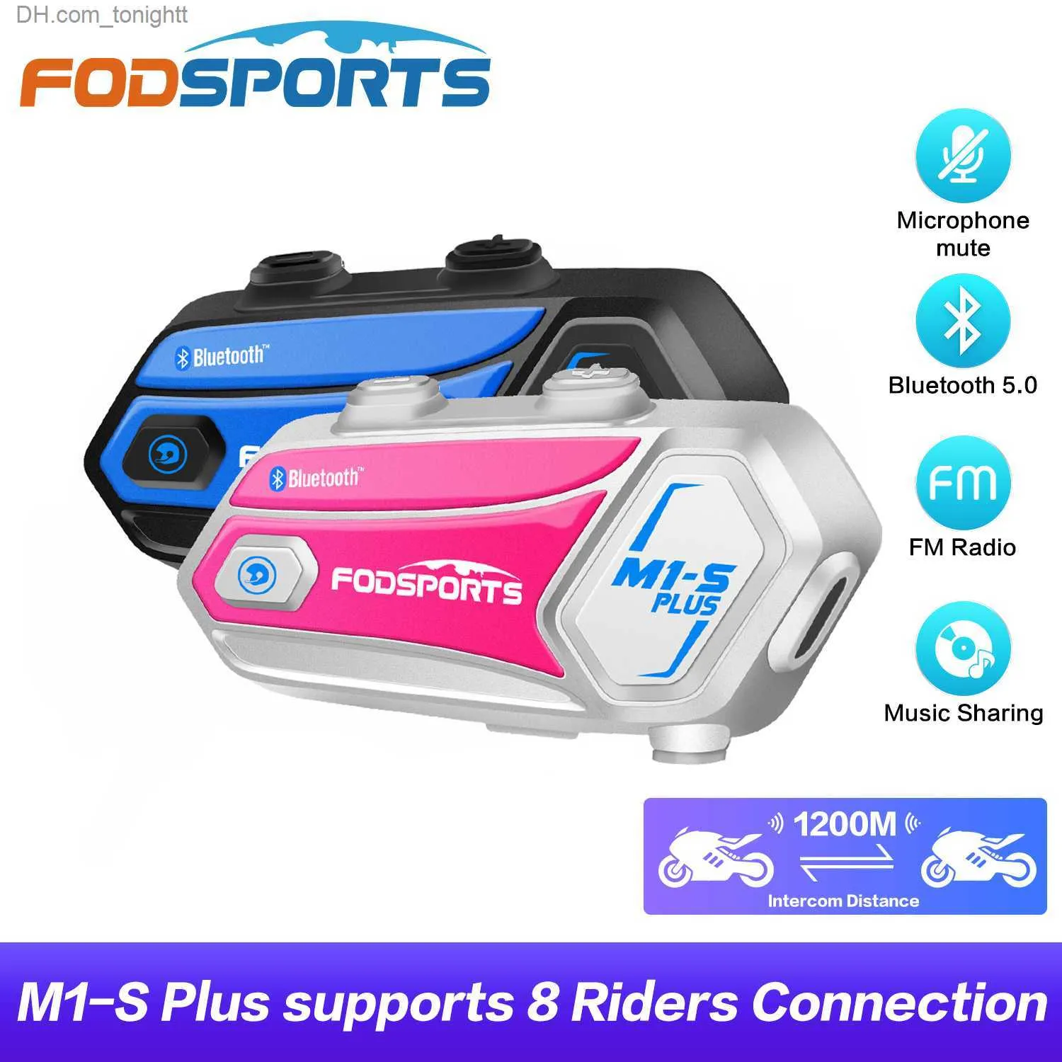 2PCS FODSPORTS M1SプラスオートバイヘルメットインターコムBluetoothヘッドセット8ライダーグループ