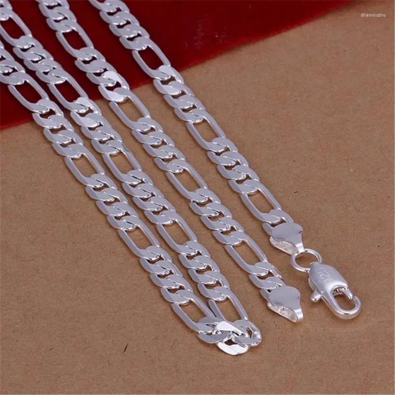 Chains Wholesale High Quality Mens 6MM Flat Chain Silver Color Necklace Fashion Jewelry Women Men Solid Wedding Gift