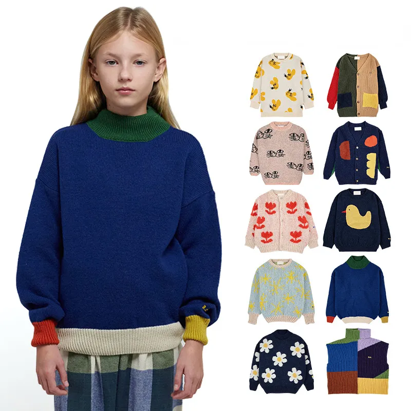 Pullover Children S tröja 23 Fall Winter BC Girls Cartoon Color Block Cardigan Boys V Neck In Stock 230829