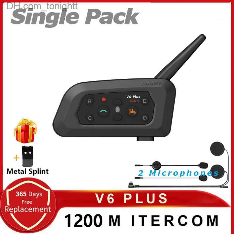 XINOWY V6 plus Capacete de motocicleta Intercomunicador 1200M Full Duplex Interfone à prova d'água GPS Comunicador Bluetooth Headset Q230830