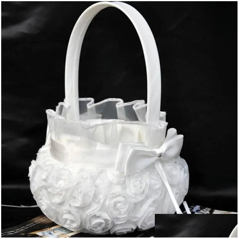 Autres fournitures de fête festive Cérémonie de mariage Love Case Satin Élégant Bowknot Rose Flower Girl Basket Drop Livraison Home Garden OTM9E