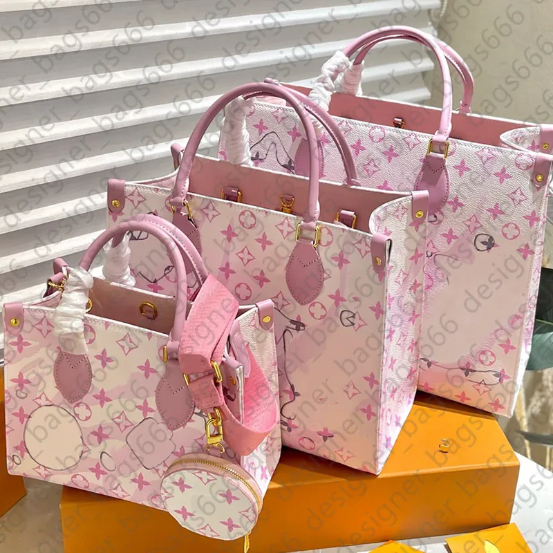 Rosa Designer-Handtaschen, luxuriöse Einkaufstaschen, geprägte Blumen-Umhängetasche, Top-Griff, Designer-Damenhandtasche, Leder-Designer-Umhängetasche, Mama-Geldbörse, Geldbörsen