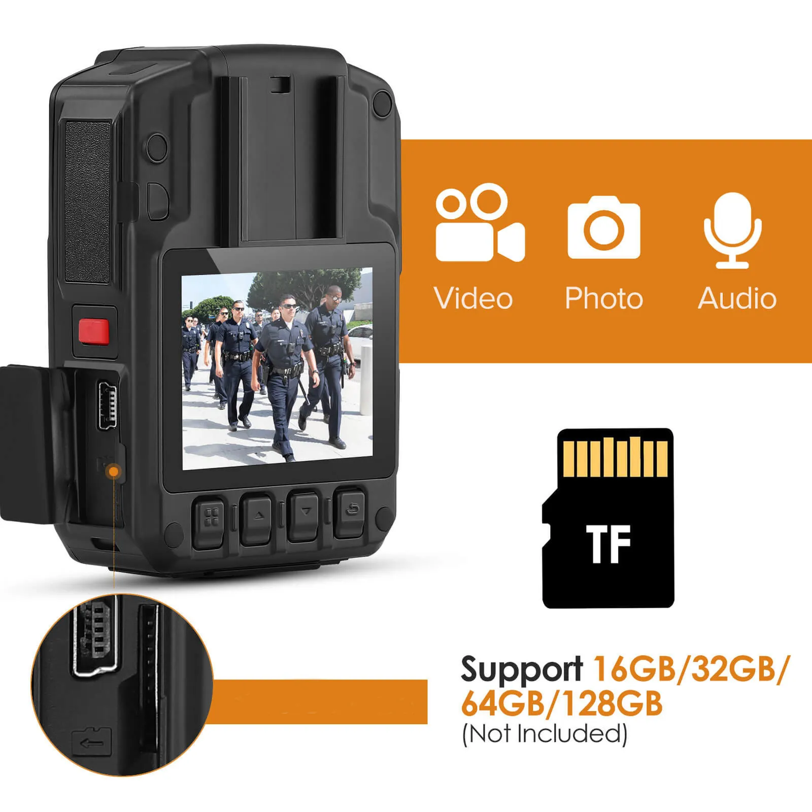 KSADBOSSBO Action Mini Body Camera 128G With Audio & Video Recording - 4K Personal