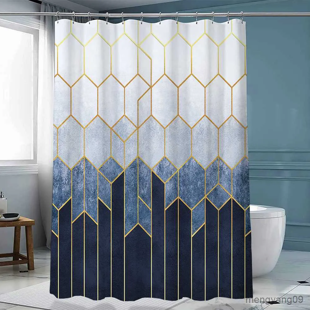 Cortinas de chuveiro de luxo ouro marmoreado cortinas de chuveiro listras geométricas para acessórios de banheiro conjunto cortina de banheira com à prova d'água R230831