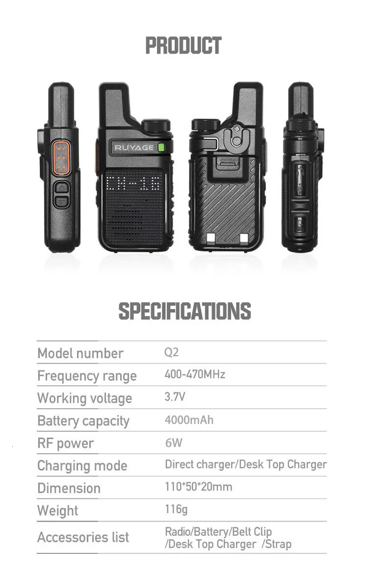 Ruyage Q2 Mini Micro Walkie Talkie PMR 446 Professional Portable Two Way  Radio Transceiver For Communication From Blucher, $20.96