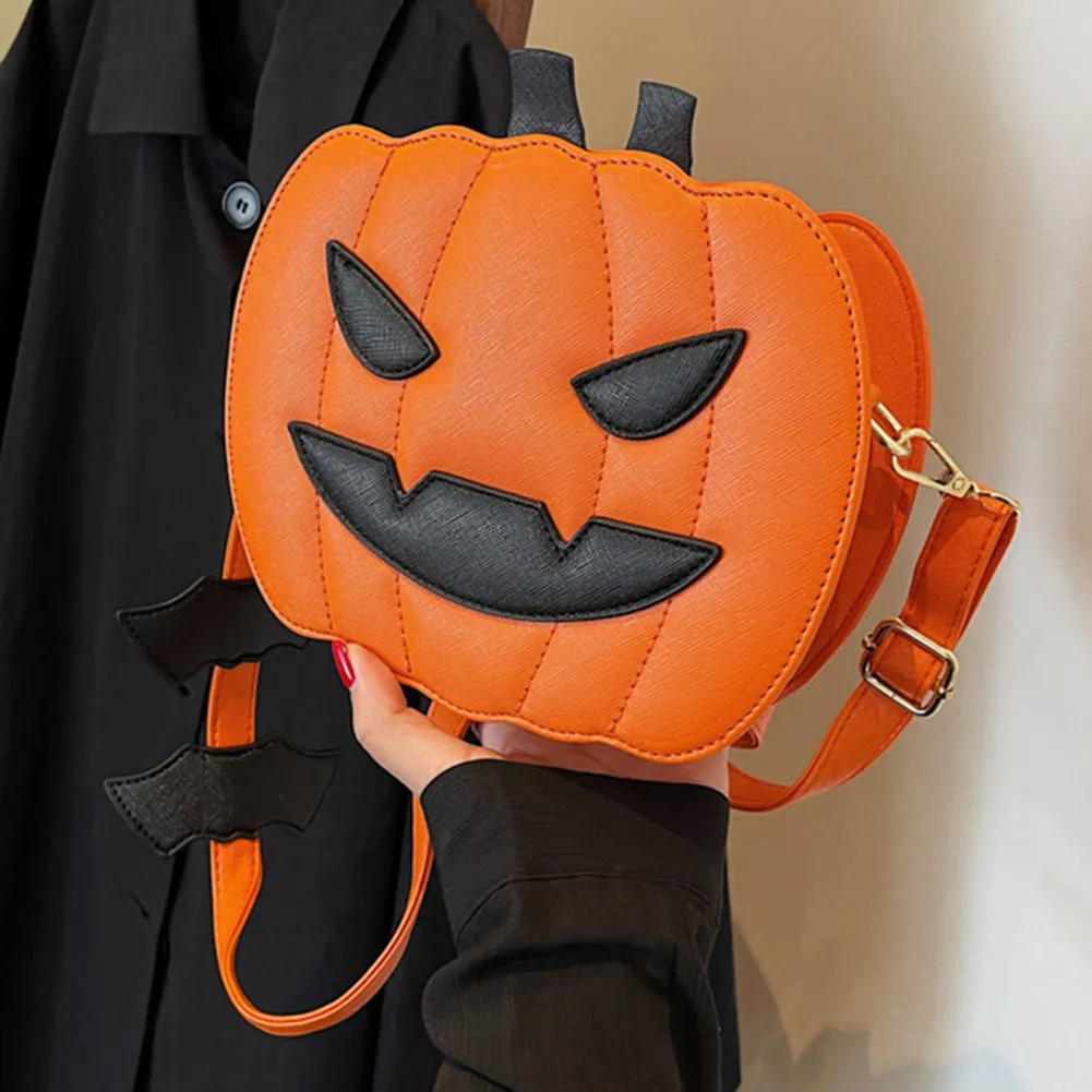 Evening Bags Fashion Female Fanny Glitter Crossbody Handbag Halloween Devil Pumpkin Shaped Wild Fantastic Chain Shoulder Bag 230830