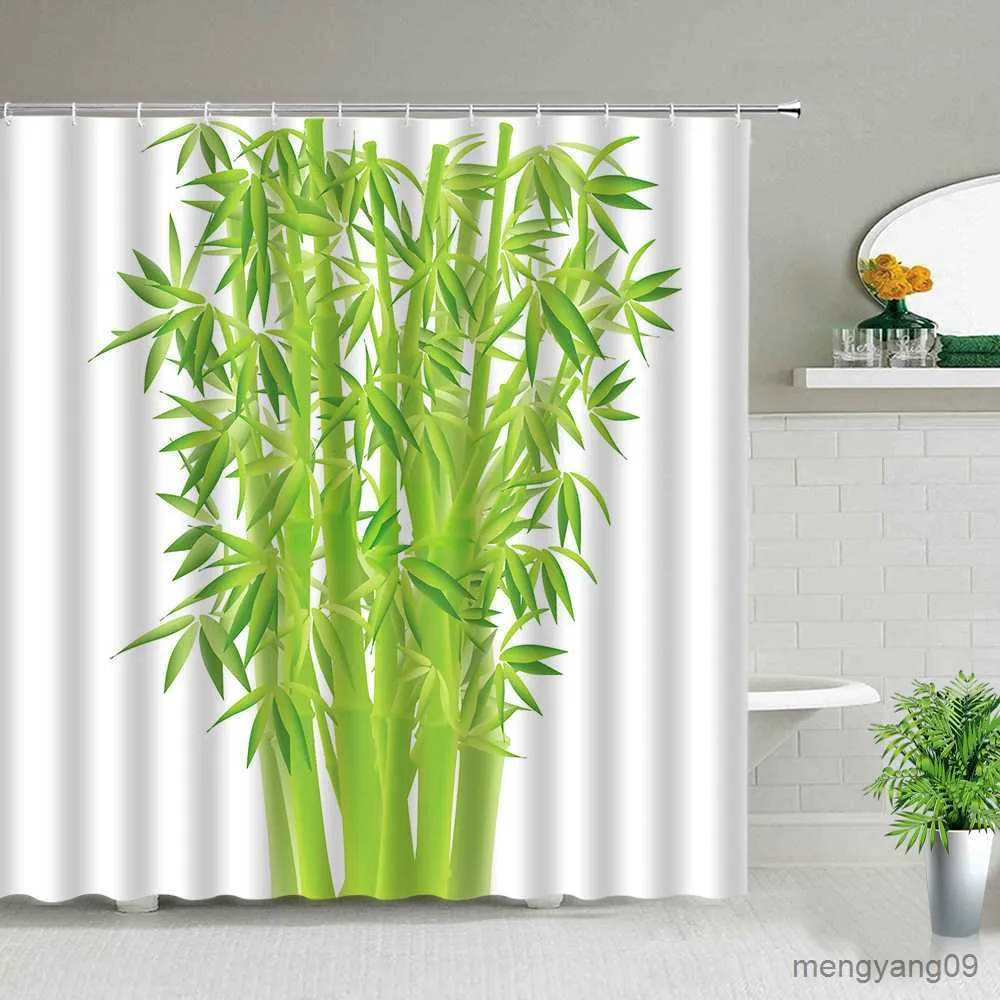 Shower Curtains Chinese Style Green Bamboo Series Shower Curtain Set Waterproof Home Bathroom Decor Curtains With Popular Bath Accessories R230830