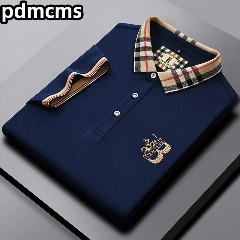 Polos Hommes PDMCMS Marque de luxe Polo d'homme d'été à manches courtes en coton mélangé revers broderie hommes T-shirt mode coréenne 7color 230830