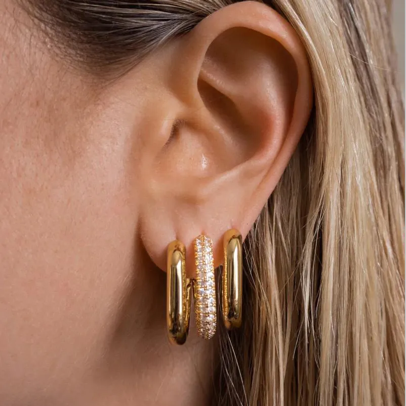 Stu Daccessory Fashion CZ Zircon Round Huggie Hoop örhängen för kvinnor Geometriska U Shape Ear Buckle Hoops Gold Plated Stainless Steel smycken 2024 Nya tillbehör