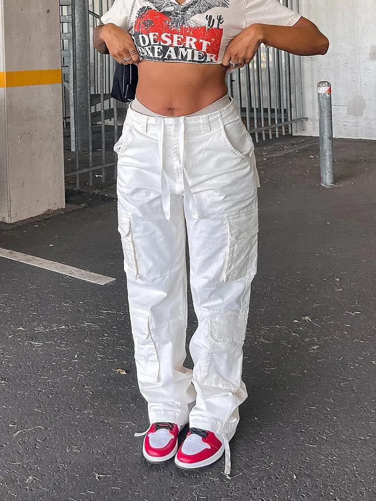 Vintage Baggy Cargo Pants For Women High Waist, Wide Leg, Pockets, Y2K  Denim Beige Trousers Women With Pins Fashionable 90s Streetwear Style  #230829 From Kong003, $26.85