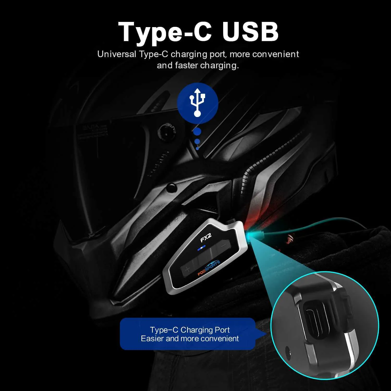 Fodsports FX2 motorcycle intercom helmet bluetooth 5.0 headset 1000M moto waterproof BT interphone FM type-c fast charging Q230830