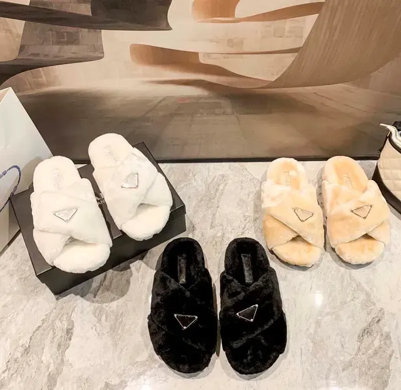 Wool Slippers Fashion Women Slides Luxury Designer Slipper Autumn