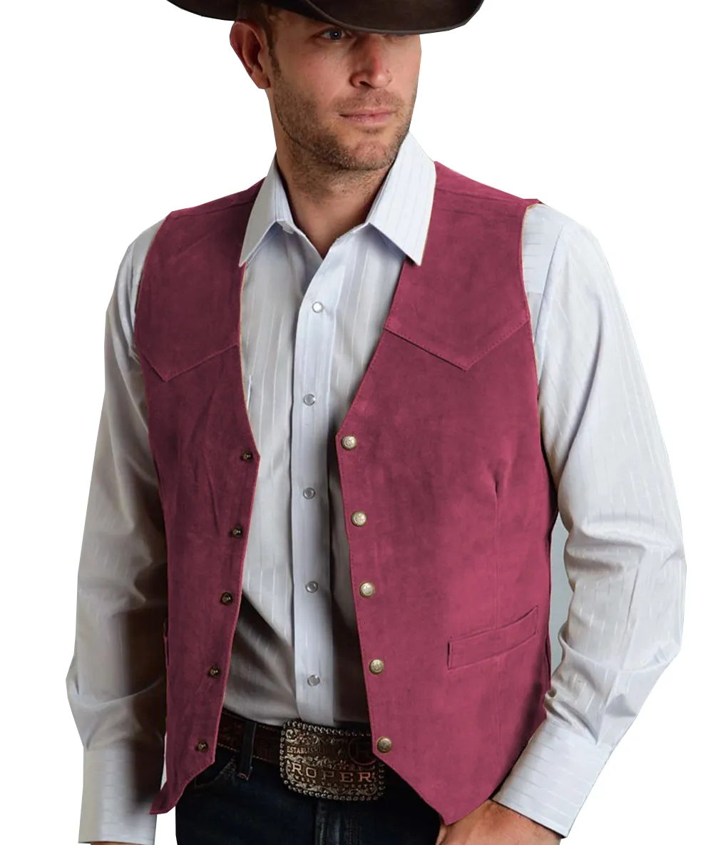 Herrenwesten Braune Weste Formeller Business-Anzug Wildlederweste Trauzeugen Für Hochzeit Cowboy 230829_voghion.com