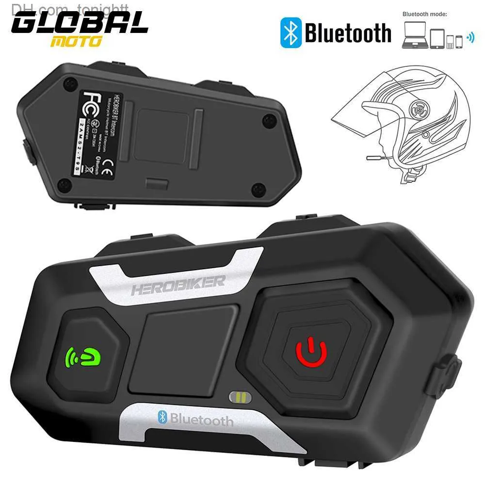 Motorcykelhjälm Bluetooth Waterproof Wireless Intercom Motorcykel Headset Interphone med FM Radio Stora kapacitet Batteri Inter Q230830