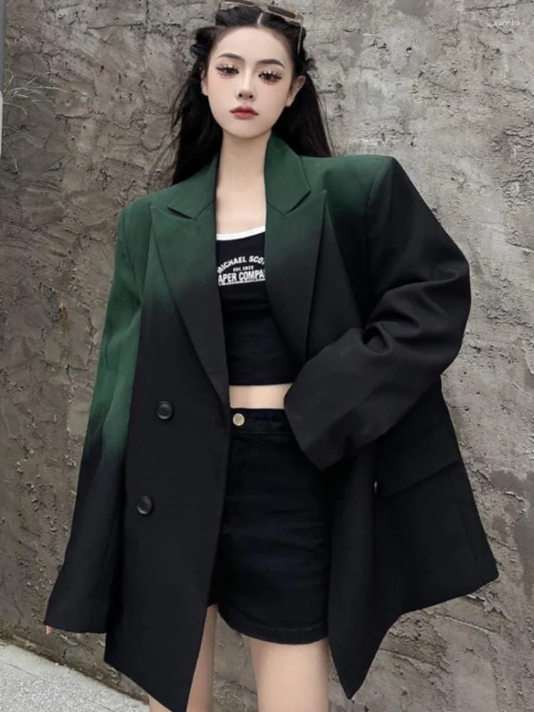 Damenanzüge UNXX Blazer Handbemalter Farbverlauf Langärmelige Damen Herbst Koreanisches Neutrales Design Blazer Jacken Harajuku