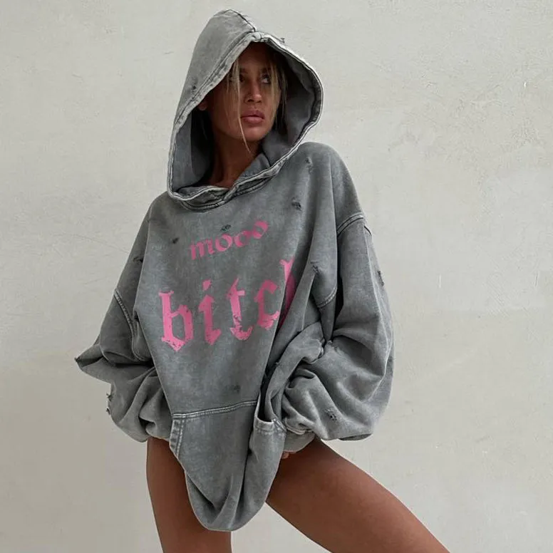 Distressed hoodie women's sale