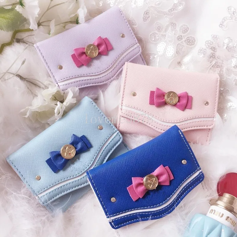 Hot Koop Zoete Stijl Sailor Moon Clutch Portemonnee PU Lederen Kaart Munt Tas Vrouwen Mode Snoep Kleur Boog Knoop Korte Portemonnee Meisje Gift