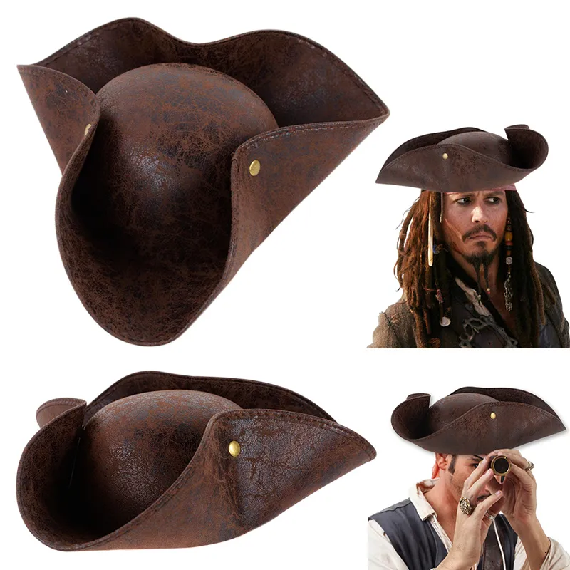 Hoeden met brede rand Emmer Halloween Bruin Piratenhoed Cosplay Maskeradefeest Mannen Vrouwen Kinderen Kunstleer Kostuumaccessoires Tricorn 230830