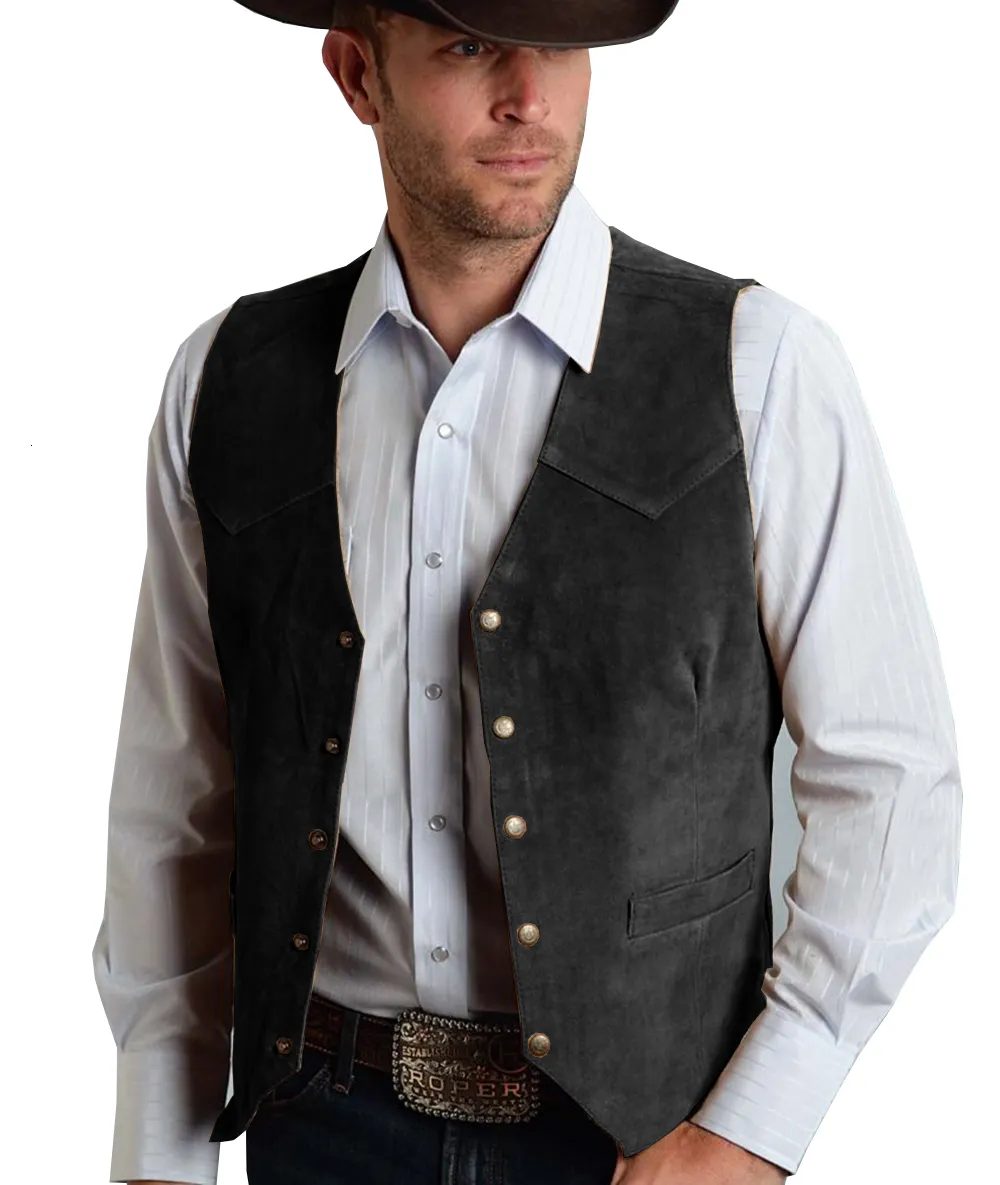 Gilet da uomo marrone gilet formale da lavoro in pelle scamosciata gilet sposo per matrimonio cowboy 230829_voghion.com