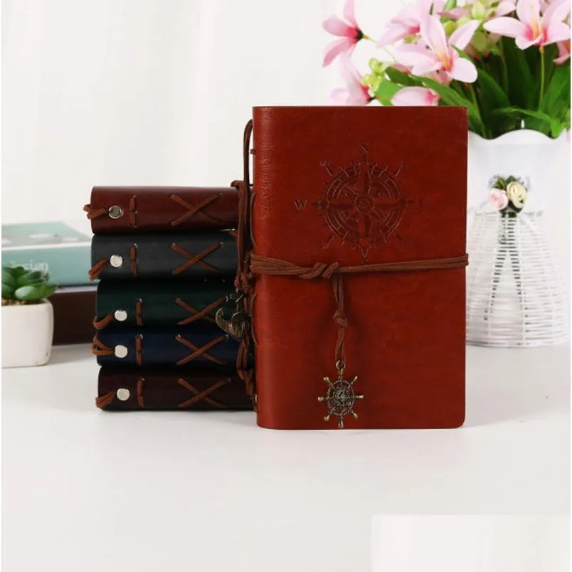 Notepads Wholesale Pirate Anchors Notebooks Journal Notebook Vintage Diary Notepad Leather Er Travel 10X14.5Cm Drop Delivery Office Sc Dhk4C