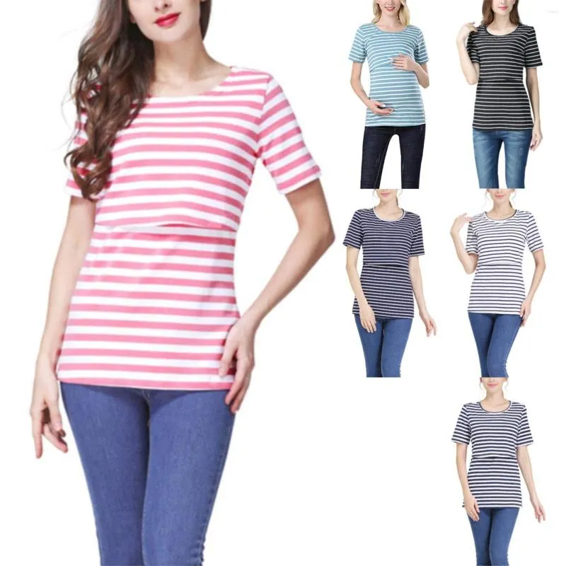 Casual Dresses Summer Striped Maternity Short Sleeved T Shirt Round Neck Cotton Lactation Dress Tee For Women Women's