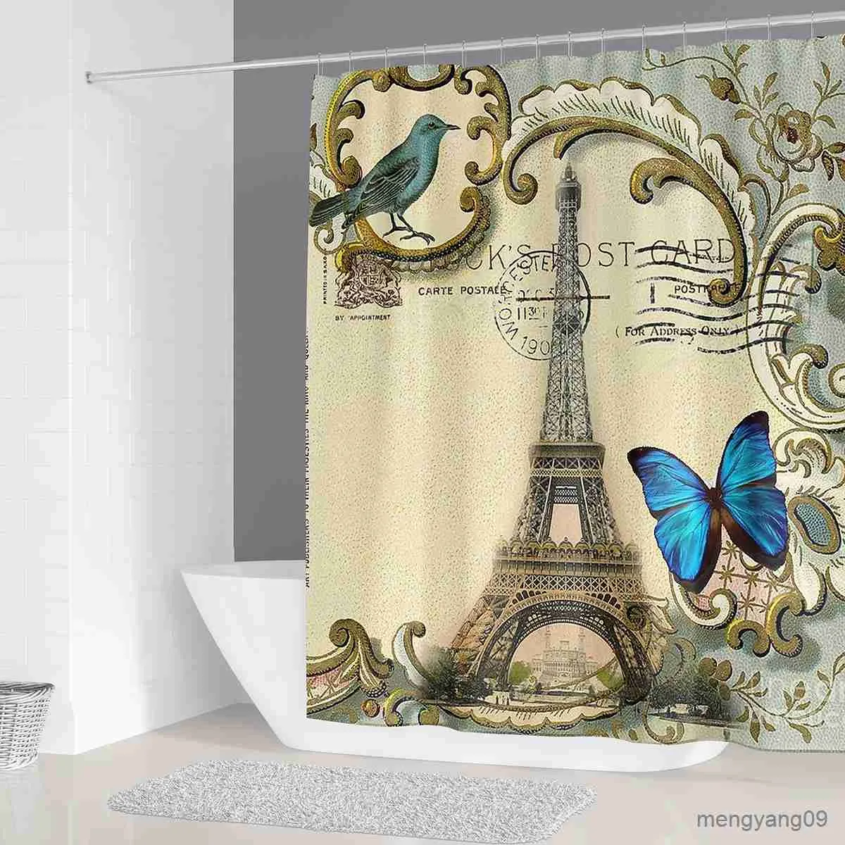 Duschgardiner av hög kvalitet 3D -tryckduschgardiner Paris Tower Bath Curtain Vattentät tyg Badrumsscen med R230830