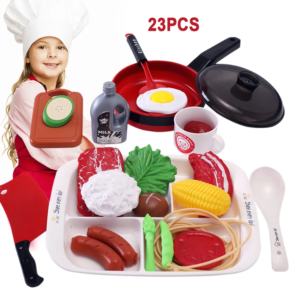 Kitchens Play Food 22 23 Pcs House Kitchen Toys Simulation Kitchenware Early Education Red for Kids Girl Cooking 230830