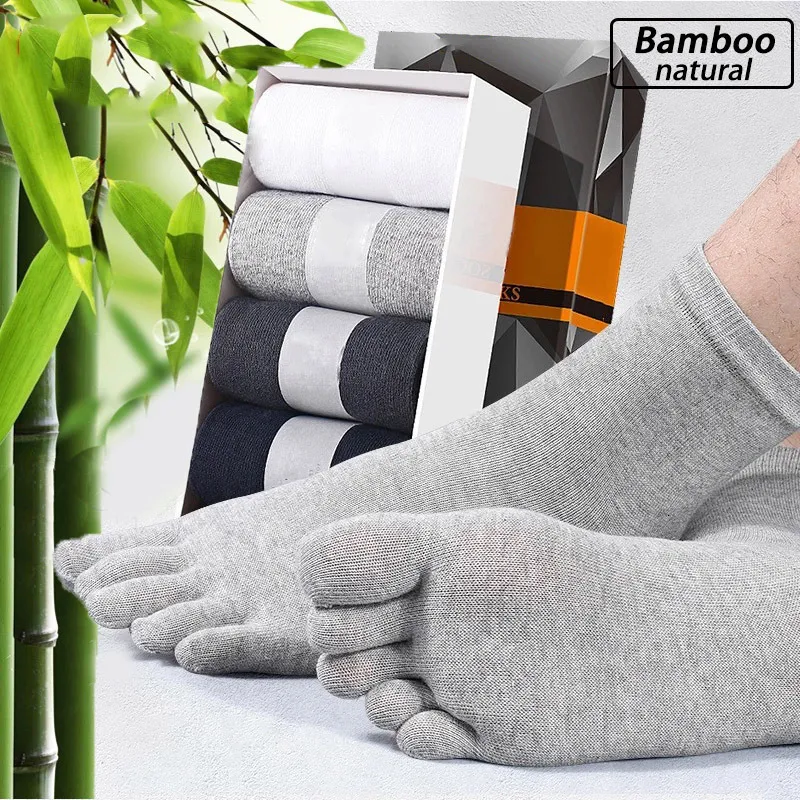 Männer Socken 5 Paar Lot Hohe Qualität Bambus Faser Fünf Zehen Set Frühling Winter Business Schwarz Tabi Kurze für männer Große Größe 230830