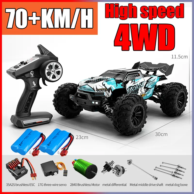 Электрический RC Car RC Off Road 4x4 Высокоскоростной 75 -километровый сердечный дистанционное управление со светодиодным фаром без щеткости 4wd 1 16 Monster Truck Toys For Boys Gift 230829