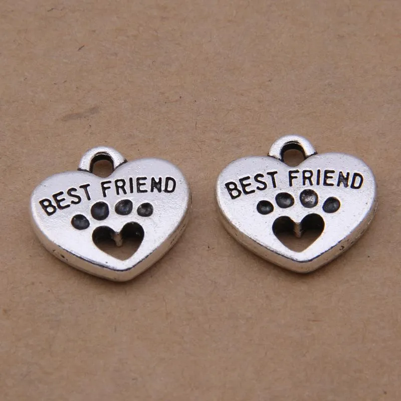 Other Daisies 120pcs 14mm*15mm Diy Jewelry Accessory Antique Silver Plated Paw Print Best Friend Heart Shape Charm For Jewelry Making