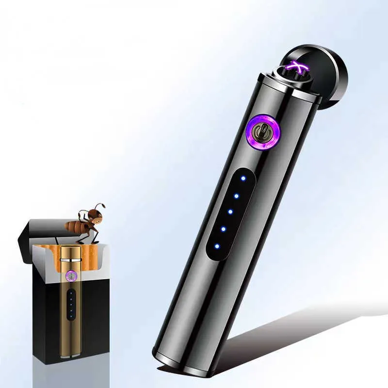Nuovo accendino ricaricabile USB cilindrico portatile in metallo a doppio arco al plasma sigaretta regalo accessori da uomo YAG8