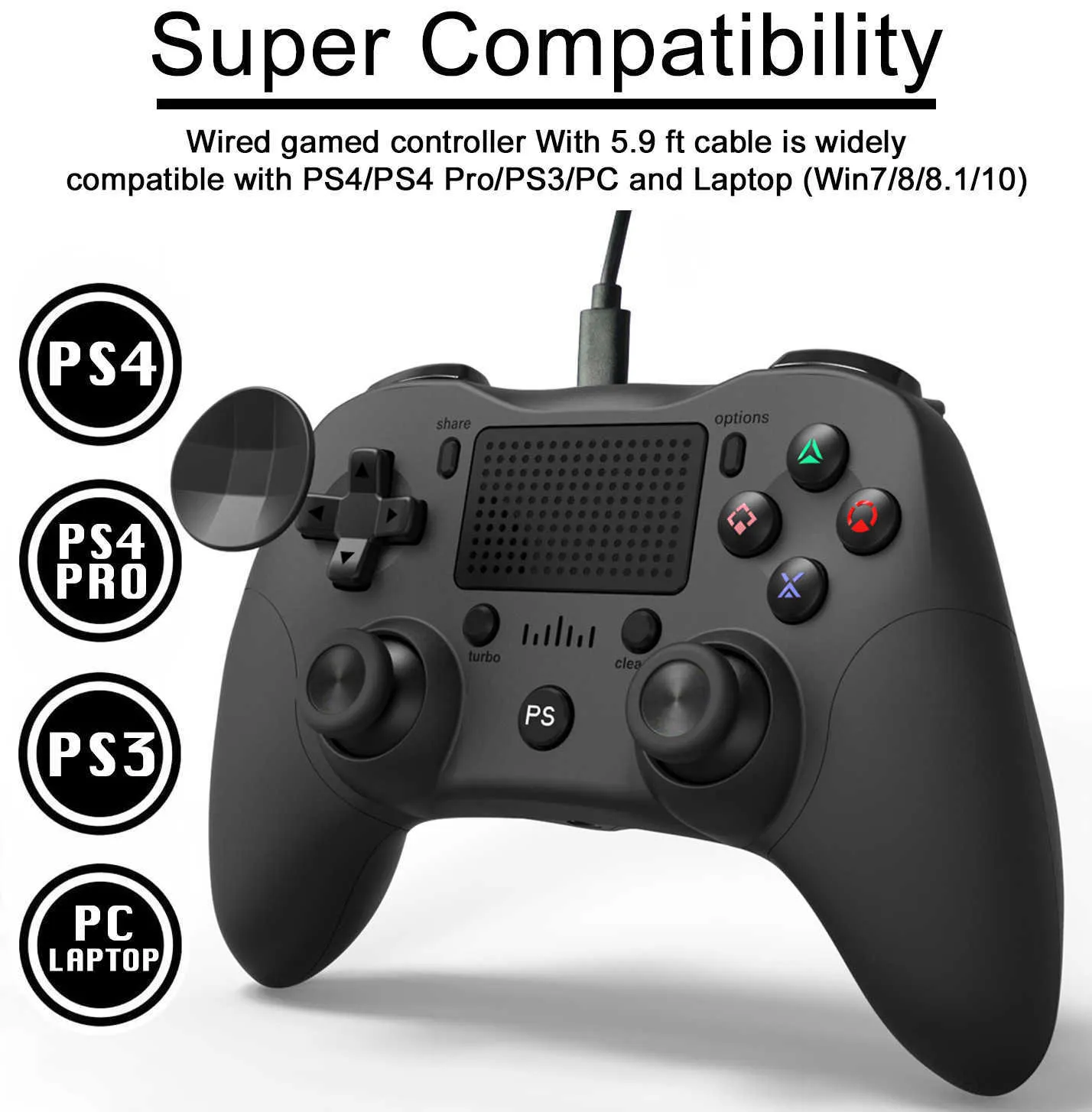USB Wired Game Controller - PC & Android Gamepad w/ Dual Vibration ...