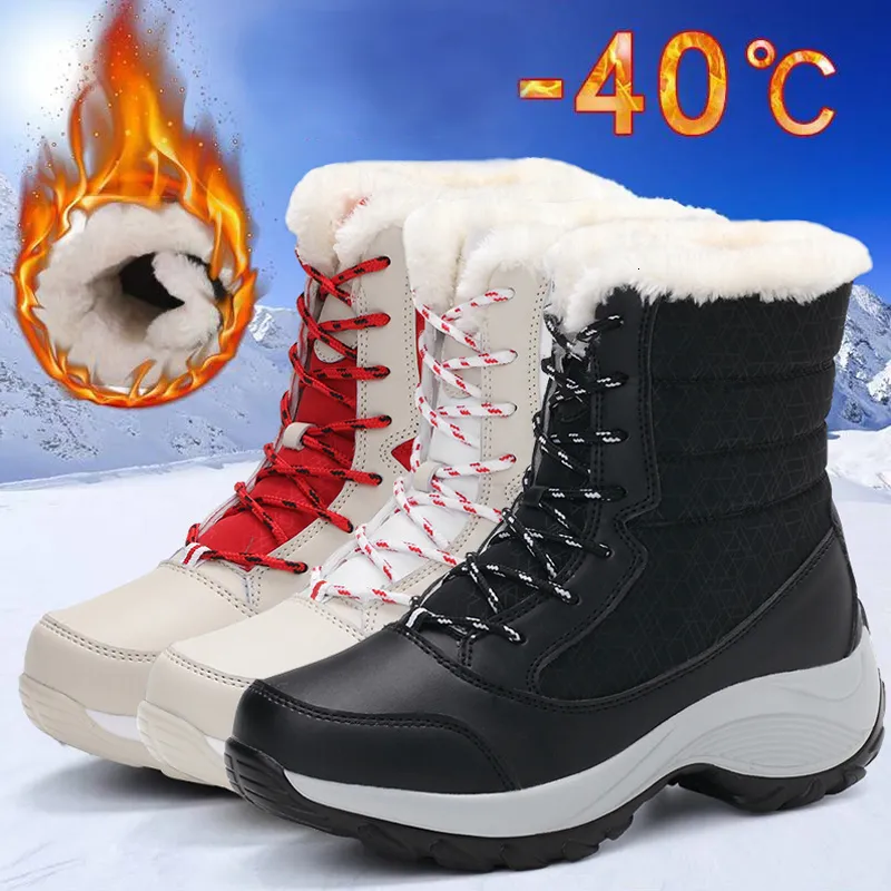 Buty śniegu kobiety buty pluszowe buty panie wodoodporne damskie buty trzymają ciepłe buty dla kobiet miękkie botas mujer zima botki 230829