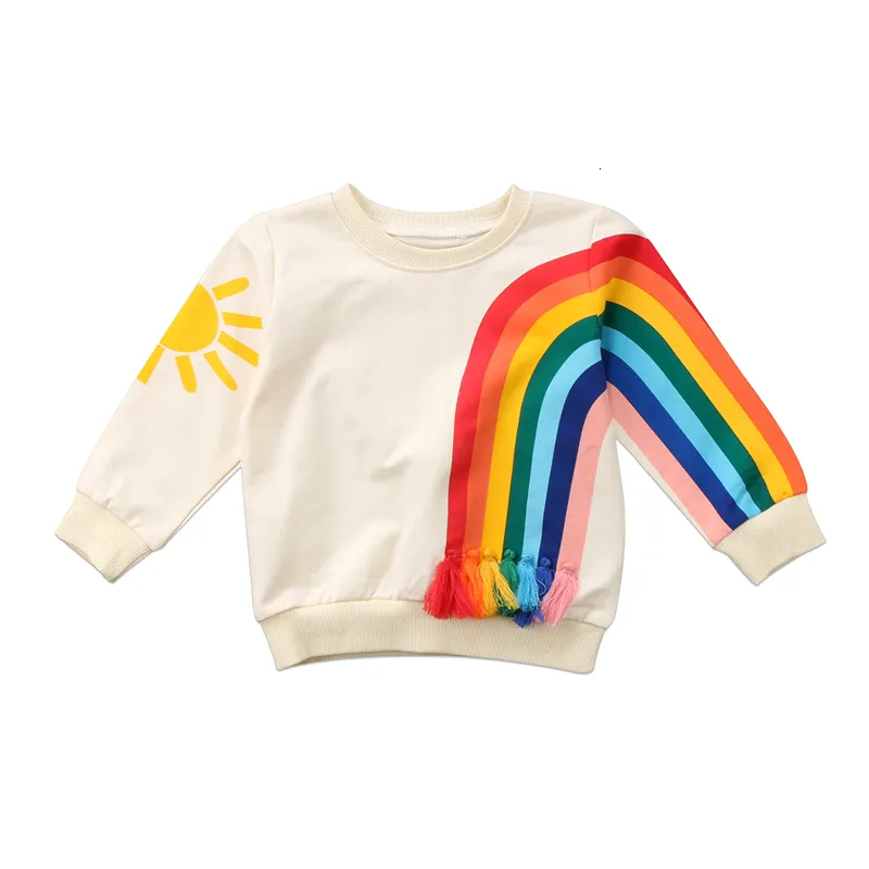 Hoodies moletons EUA estoque moda bebê meninas crianças arco-íris sol camiseta roupas blusa moletom cardigan 230830