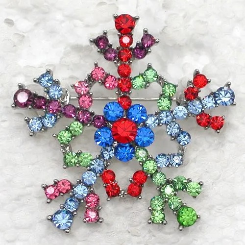 12 pcs/lot gros cristal strass flocon de neige broches mode Costume broche broche cadeau de noël bijoux C543-