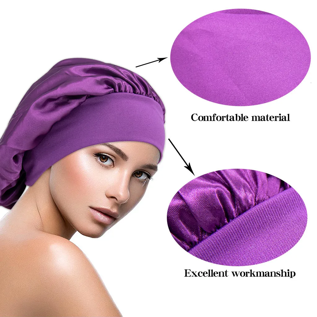 Beanieskull Caps Bonnet для спящих волос с атласными женщинами мягкая эластичная лента шелк Curly Natural 230829