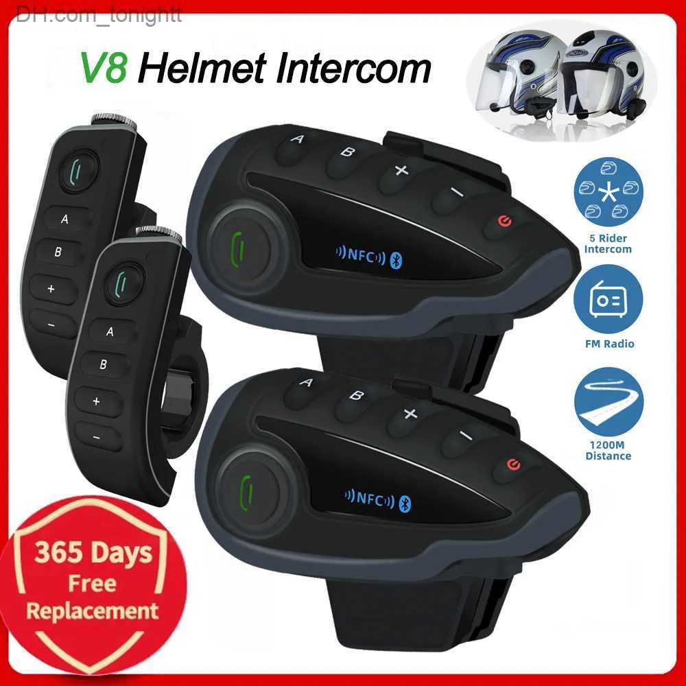 Motorcykel Intercom Bluetooth Helmet V8 Headset Motorcykel 5 Riders 1200m NPC Moto Group Waterproof Interphone Radio Remote Q230830