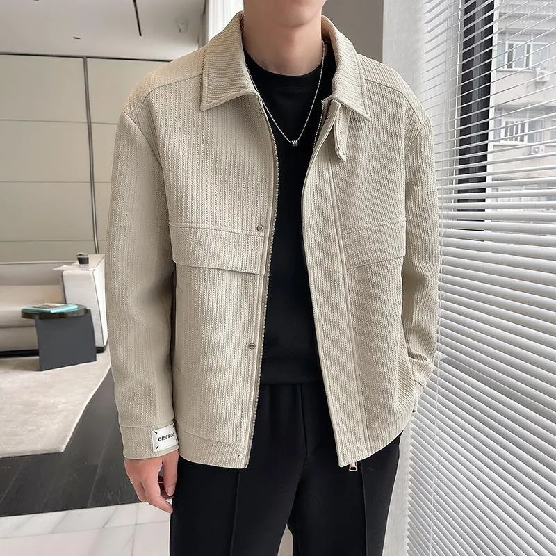 Men's Long Sleeve Acetate Jacket Single Breasted Solid Coat for