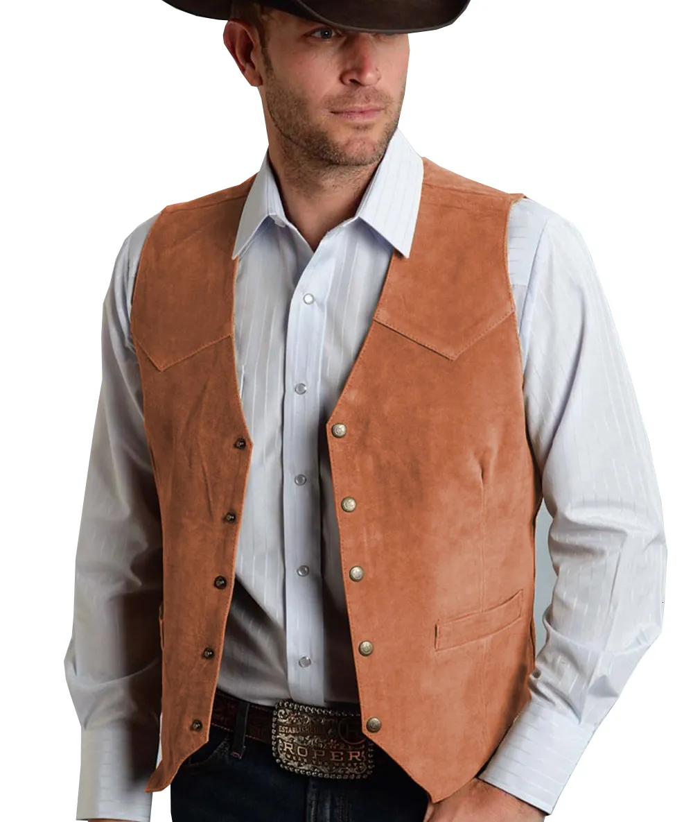 Herrenwesten Braune Weste Formeller Business-Anzug Wildlederweste Trauzeugen Für Hochzeit Cowboy 230829_voghion.com