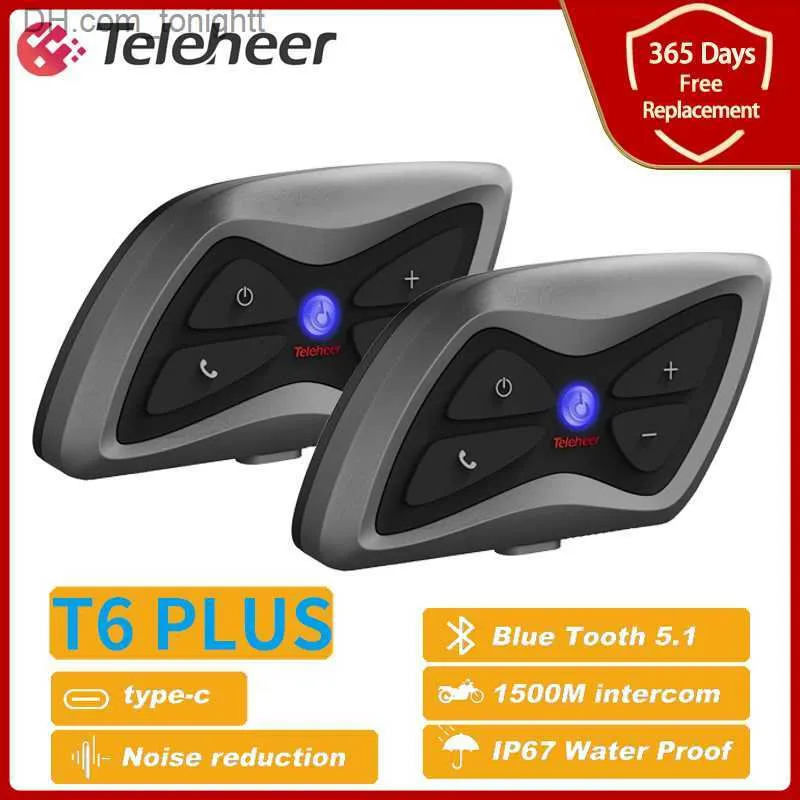 Teleheer T6 Plus Motorcycle Helmet Bluetooth Headset Intercom 2 Riders 1500m Interphone Communicator Waterproof Intercomunicador Q230830