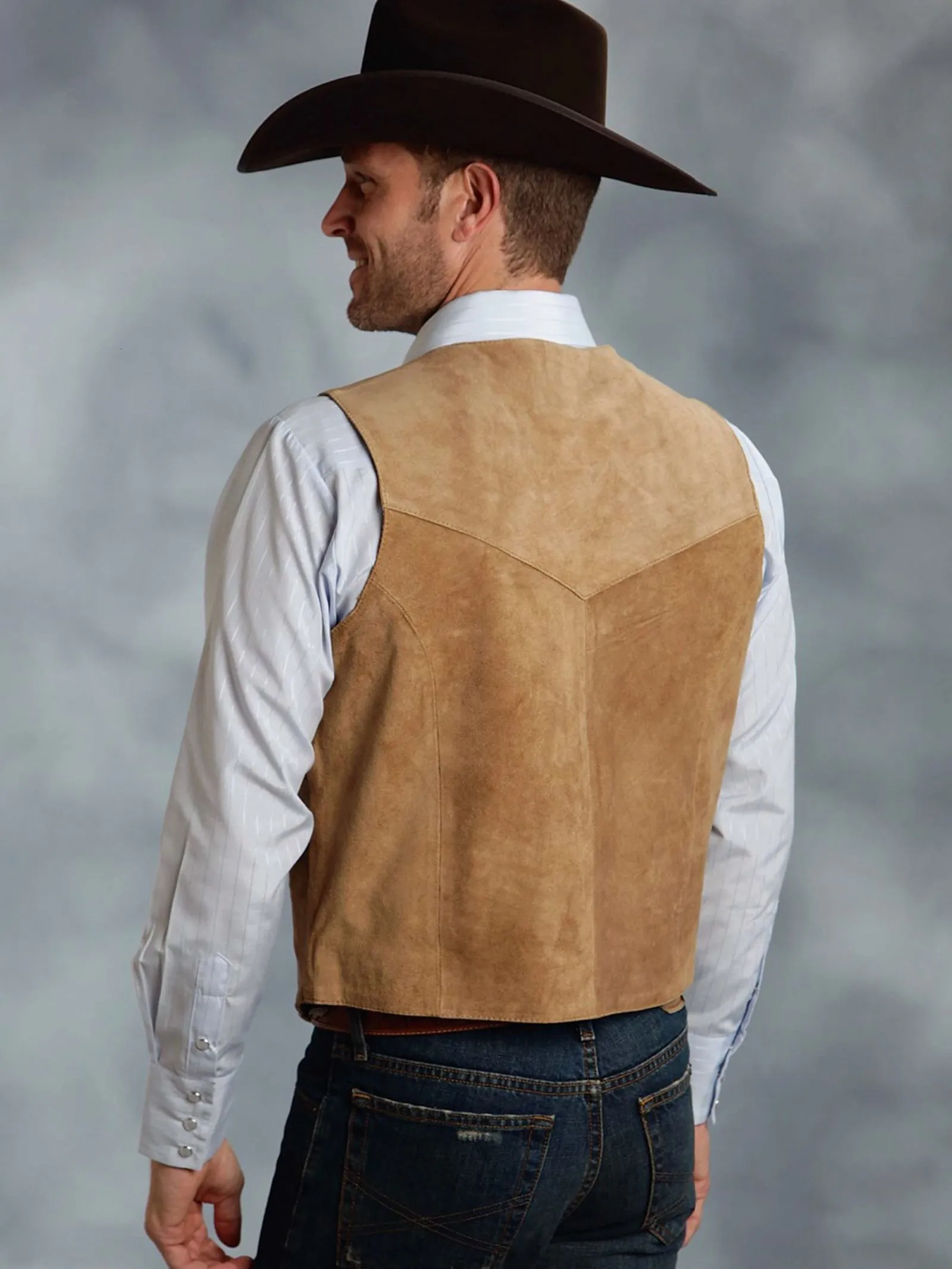 Herrenwesten Braune Weste Formeller Business-Anzug Wildlederweste Trauzeugen Für Hochzeit Cowboy 230829_voghion.com