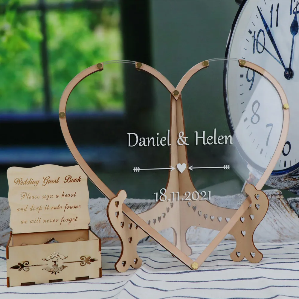 Other Event Party Supplies Custom Heart Unique Wedding Guest Book Decoration Memory Personalized Name Drop Box Signature Acrylic Guest Book Alternative 230829