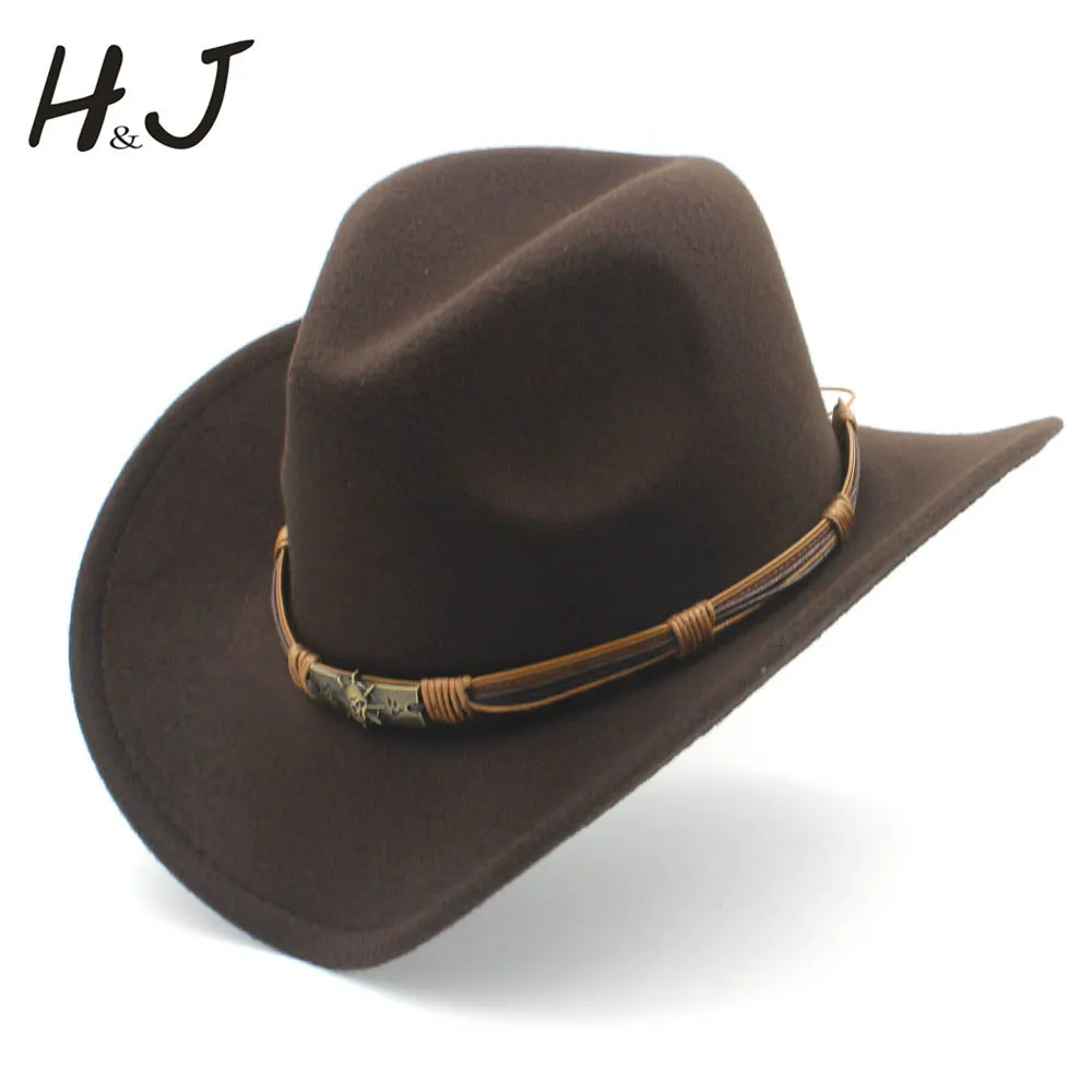 Cappelli a tesa larga Cappello da cowboy western vuoto in lana da uomo di 3 dimensioni con cintura alla moda Gentleman Lady Jazz Cowgirl Toca Sombrero Cap 230830