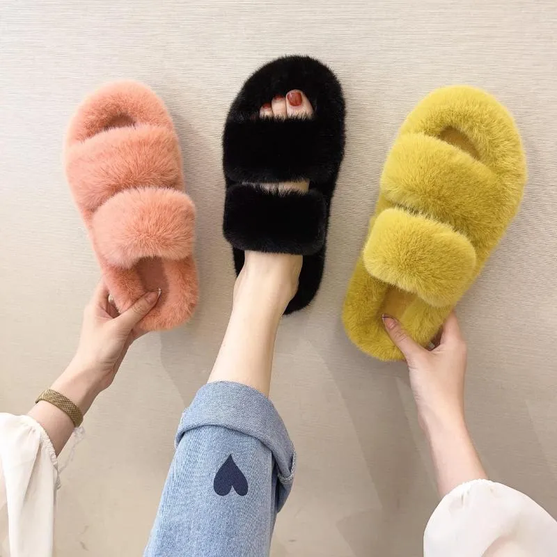 Pantofole 2023 Autunno/Inverno Caldo Fuzzy Adorabile Colore Caramella A Punta Aperta Indossare Cotone Alla Moda