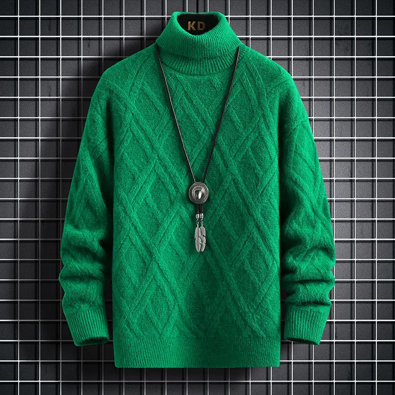 Herrtröjor 2023 Koreansk modeströja Mock Neck Knit Pullovers Autumn Slim Fit Clothing Men Solid Color Oregelbundna ränder 230830