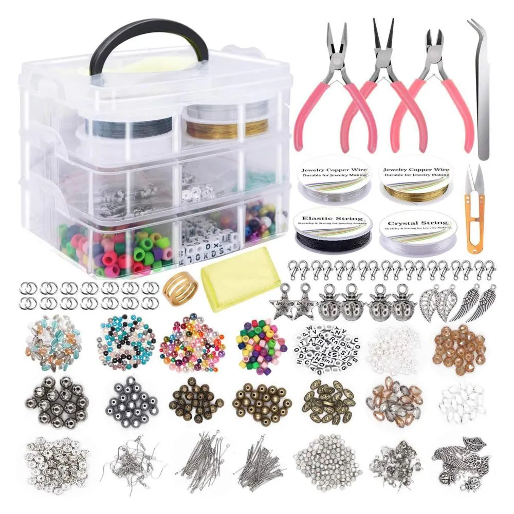 1171Pcs Beads Kit with Earring Hooks Spacer Beads Pendants Charms Jump Rings for