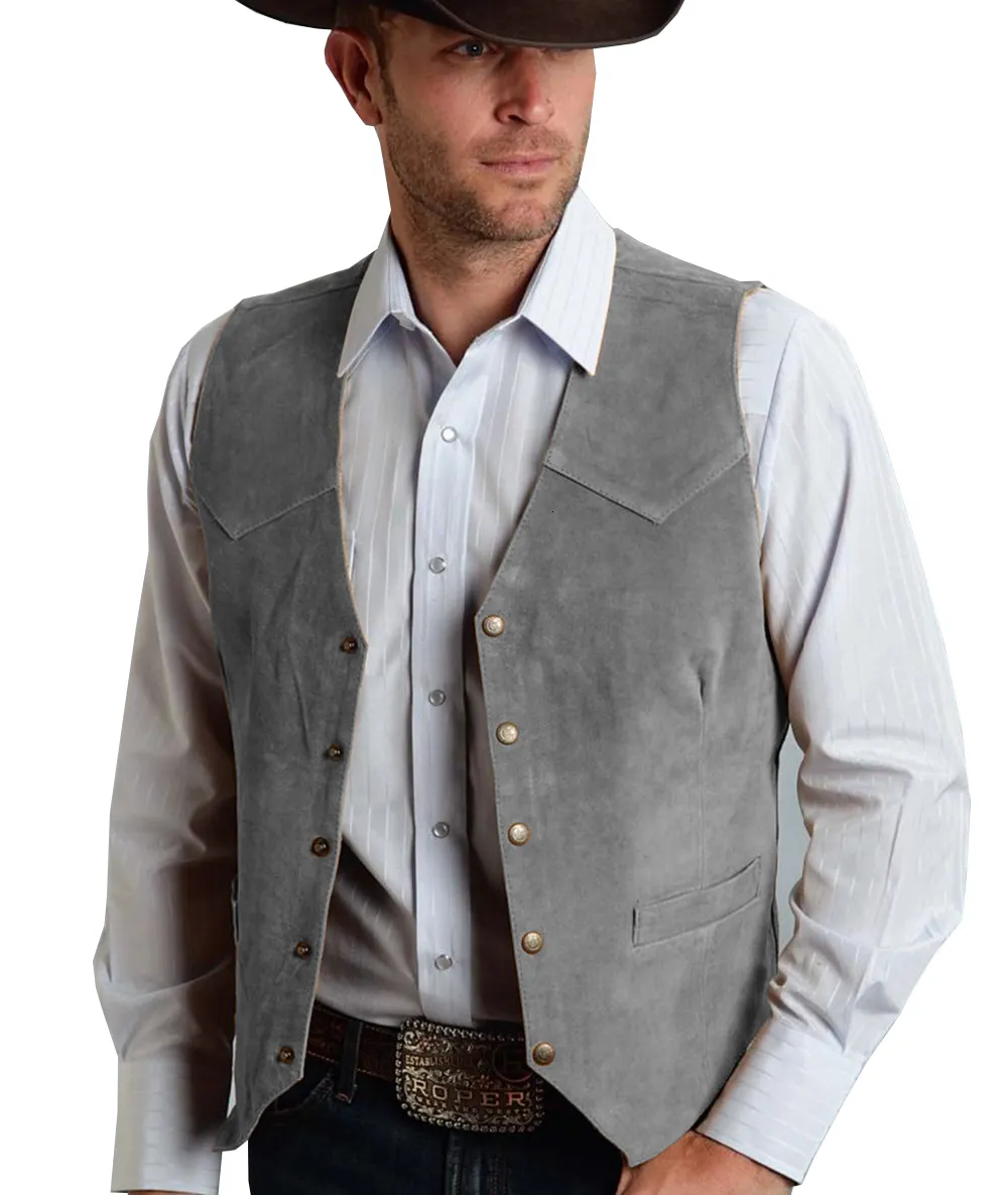 Herrenwesten Braune Weste Formeller Business-Anzug Wildlederweste Trauzeugen Für Hochzeit Cowboy 230829_voghion.com